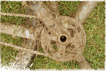 Muddy mountain bike after the Hell Creek on Wheels mountain bike race.